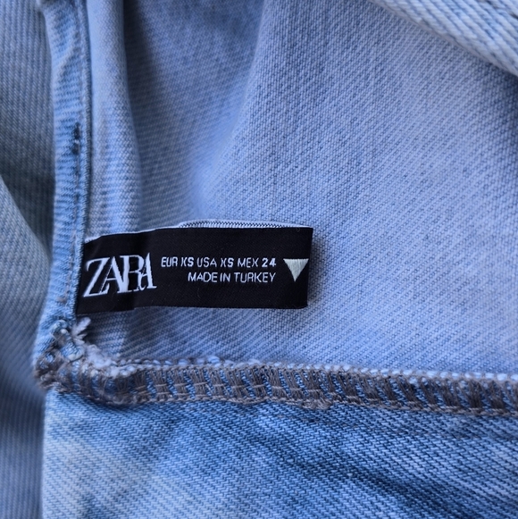 Zara Light Blue Pleated Denim Mini Dress Elbow Length Puff balloon Sleeves - Picture 15 of 16